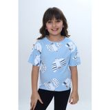 Toontoy Kız Çocuk Kuş Pano Baskılı Tişört - Mavi - 4 Yaş