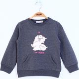 Toontoy Kız Çocuk Kuzu Baskılı Sweatshirt - 1 Yaş - Antrasit Melanj