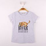 Toontoy Kız Çocuk Leopar Baskılı Pullu T-Shirt - 8 Yaş - Gri Melanj