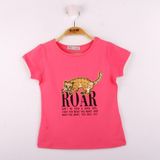 Toontoy Kız Çocuk Leopar Baskılı Pullu Tişört Fuşya 7 YAŞ