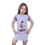 Toontoy Kız Çocuk Leopar Detaylı Baskılı Elbise Gri Melanj 8 YAŞ