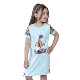 Toontoy Kız Çocuk Leopar Detaylı Baskılı Elbise Su Yeşili 7 YAŞ