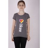 Toontoy Kız Çocuk Likee Baskılı T-Shirt - 7 Yaş - Antrasit Melanj