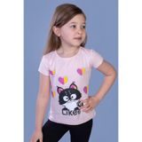 TOONTOY Kız Çocuk Likee Kedi Baskılı Tişört 3 Yaş, 3 Yaş, 11122-, Pudra, Kız Çocuklar
