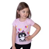 TOONTOY Kız Çocuk Likee Kedi Baskılı Tişört 4 Yaş, 4 Yaş, 11122-, Pembe, Kız Çocuklar
