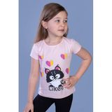 TOONTOY Kız Çocuk Likee Kedi Baskılı Tişört 4 Yaş, 4 Yaş, 11122-, Pudra, Kız Çocuklar