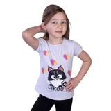 TOONTOY Kız Çocuk Likee Kedi Baskılı Tişört Gri Melanj 3 Yaş, 3 Yaş, 11122-, Gri Melanj, Kız Çocuklar