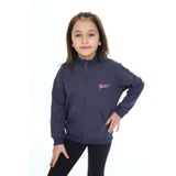 Toontoy Kız Çocuk Lila Dik Yaka Fermuarlı Düşük Omuz Cepli Nakış Baskılı Örme Hırka - 2 İplik Şardon