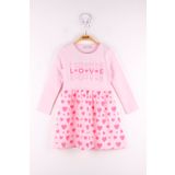 Toontoy Kız Çocuk Love Baskılı Elbise - 1 Yaş - Açık Pembe