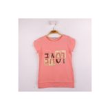 TOONTOY Kız Çocuk Love Baskılı Tişört 5 Yaş, 5 Yaş, 10681-1, Somon, Kız Çocuklar