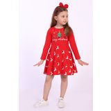 Toontoy Kız Çocuk Merry Chrıstmas Yazılı Geyik Baskılı Elbise