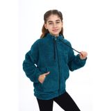 Toontoy Kız Çocuk Nakışlı Peluş Hırka Petrol Mavi 6-7 YAŞ