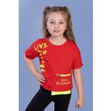 Toontoy Kız Çocuk Neon Uyumlu Cep Detaylı Baskılı Tişört - 5 Yaş - Kırmızı