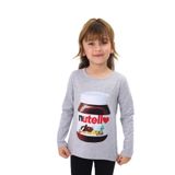 Toontoy Kız Çocuk Nutella Baskılı T-Shirt - 8 Yaş - Gri Melanj