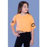 Toontoy Kız Çocuk Of Baskılı Crop Tişört Turuncu 12 YAŞ