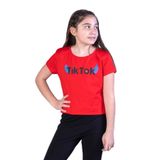 TOONTOY Kız Çocuk Ön Arka TikTok Baskılı Tişört 8-9 Yaş, 8-9 Yaş, 11107-, Kırmızı, Kız çocuk