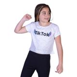 TOONTOY Kız Çocuk Ön Arka TikTok Baskılı Tişört Gri Melanj 6-7 Yaş, 6-7 Yaş, 11107-, Gri Melanj, Kız çocuk