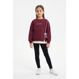 Toontoy Kız Çocuk Önü Baskılı Garni Detaylı Sweatshirt - Vişne - 6 Yaş