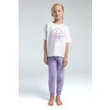 Toontoy Kız Çocuk Önü Baskılı Pijama Takım Lila 5-6 YAŞ