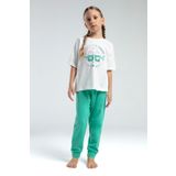 Toontoy Kız Çocuk Önü Baskılı Pijama Takım Yeşil 3-4 YAŞ