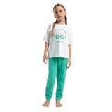 Toontoy Kız Çocuk Önü Baskılı Pijama Takım Yeşil 4-5 YAŞ