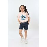 Toontoy Kız Çocuk Önü Çiçek Baskılı Tişört - 6 - 7 Yaş - Pudra