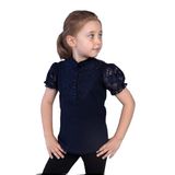 Toontoy Kız Çocuk Önü Dantelli Düğmeli Okul Tişört Lacivert 8-9 YAŞ