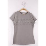 Toontoy Kız Çocuk Önü Dantelli İnci Detaylı Okul T-Shirt - 10 Yaş - Gri