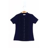 Toontoy Kız Çocuk Önü Dantelli Inci Detaylı T-Shirt - 6 Yaş - Lacivert