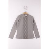 Toontoy Kız Çocuk Önü Dantelli İncili Okul T-Shirt - 6 Yaş - Gri