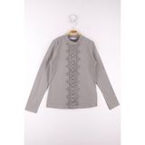 Toontoy Kız Çocuk Önü Dantelli Okul T-Shirt - 11 Yaş - Gri