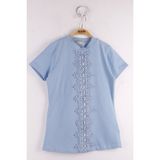 Toontoy Kız Çocuk Önü Dantelli Okul T-Shirt - 11 Yaş - Mavi