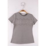 Toontoy Kız Çocuk Önü Dantelli Okul T-Shirt - 9 Yaş - Gri