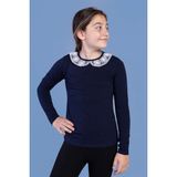 Toontoy Kız Çocuk Önü Dantelli Okul Tişört - Lacivert - 6 - 7 Yaş