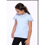 Toontoy Kız Çocuk Önü Dantelli Okul Tişört - Mavi - 13 - 14 Yaş
