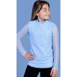 Toontoy Kız Çocuk Önü Dantelli Okul Tişört - Mavi - 6 - 7 Yaş