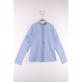 Toontoy Kız Çocuk Önü Dantelli Taşlı Okul T-Shirt - 12 Yaş - Mavi