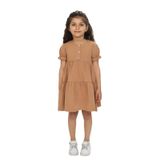Toontoy Kız Çocuk Önü Düğmeli Fırfırlı Elbise Kahve 4 YAŞ