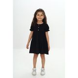 Toontoy Kız Çocuk Önü Düğmeli Fırfırlı Elbise Siyah 6 YAŞ