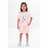 Toontoy Kız Çocuk Ördek Baskılı Şortlu Takım Mavi 4 YAŞ