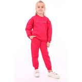 Toontoy Kız Çocuk Oversize Bisiklet Yaka Büzgülü Balon Kollu Baskılı Sweatshirt - 3 Iplik Şardonlu - Fuşya - 5