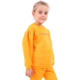 Toontoy Kız Çocuk Oversize Bisiklet Yaka Büzgülü Balon Kollu Baskılı Sweatshirt - 3 Iplik Şardonlu - Turuncu - 5