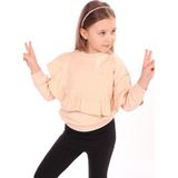 Toontoy Kız Çocuk Oversize Bisiklet Yaka Düşük Omuz Asimetrik Sweatshirt - Fırfır Detaylı & 2 Iplik - Bej - 7