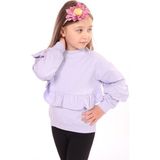Toontoy Kız Çocuk Oversize Bisiklet Yaka Düşük Omuz Asimetrik Sweatshirt - Fırfır Detaylı & 2 Iplik - Lila - 7