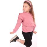 Toontoy Kız Çocuk Oversize Bisiklet Yaka Düşük Omuz Asimetrik Sweatshirt - Fırfır Detaylı & 2 Iplik - Mercan - 5