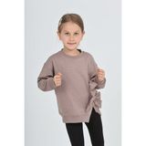 Toontoy Kız Çocuk Oversize Bisiklet Yaka Düşük Omuz Taş Baskılı Yırtmaçlı Sweatshirt - Fiyonklu & 2 Iplik - Acı Kahve - 5