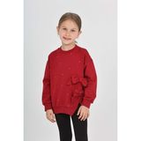 Toontoy Kız Çocuk Oversize Bisiklet Yaka Düşük Omuz Taş Baskılı Yırtmaçlı Sweatshirt - Fiyonklu & 2 Iplik - Bordo - 5
