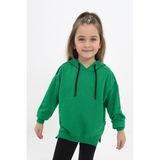 Toontoy Kız Çocuk Oversize Kapüşonlu Büzgülü Düşük Omuz Nakış Baskılı Yırtmaçlı Sweatshirt - 2 Iplik - Çimen Yeşili - 4