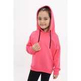 Toontoy Kız Çocuk Oversize Kapüşonlu Büzgülü Düşük Omuz Nakış Baskılı Yırtmaçlı Sweatshirt - 2 Iplik - Fuşya - 5