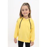 Toontoy Kız Çocuk Oversize Kapüşonlu Büzgülü Düşük Omuz Nakış Baskılı Yırtmaçlı Sweatshirt - 2 Iplik - Sarı - 3